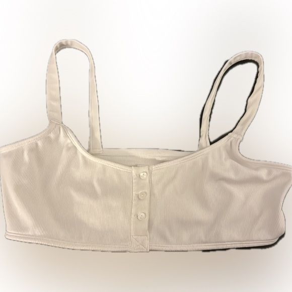 White Ribbed Bralette - 3-Button Front | For You by Urban Outfitters - Picture 6 of 8